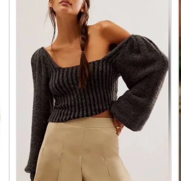 FREE PEOPLE KATIE LONG SLEEVE SWEATER SMALL CHARCOAL - Picture 1 of 8